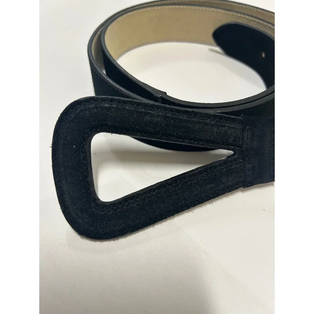 Coldwater Creek Black Suede Leather Belt Triangle Buckle Large Modernist Womens